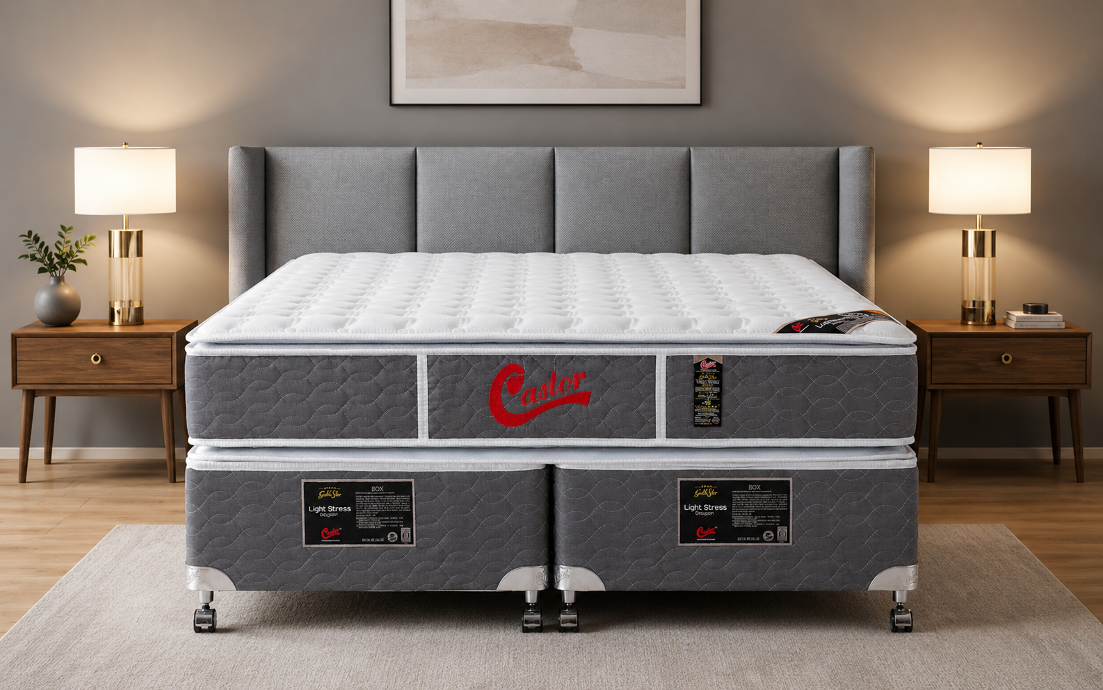 Cama Box Castor Light Stress em quarto moderno