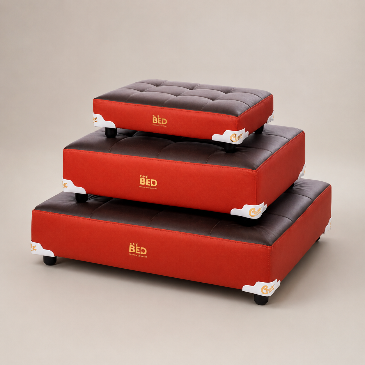 Pet Beds Castor vermelhos com tampo marrom em tamanhos diferentes